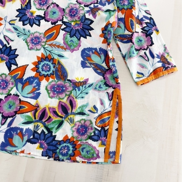 KIKI SOL womens printed beautiful vacation summer tunic blouse top S - Picture 2 of 6